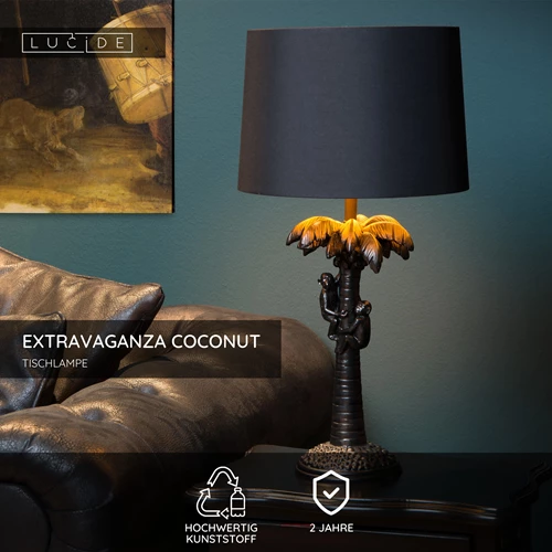 Lucide EXTRAVAGANZA COCONUT - Tischlampe - Ø 30,5 cm - 1xE27 - Schwarz - USP